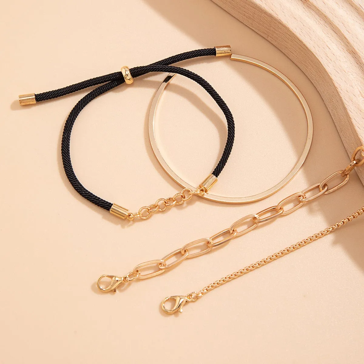 Chic Layered Knotted String Box Chain Bangle Bracelet Set