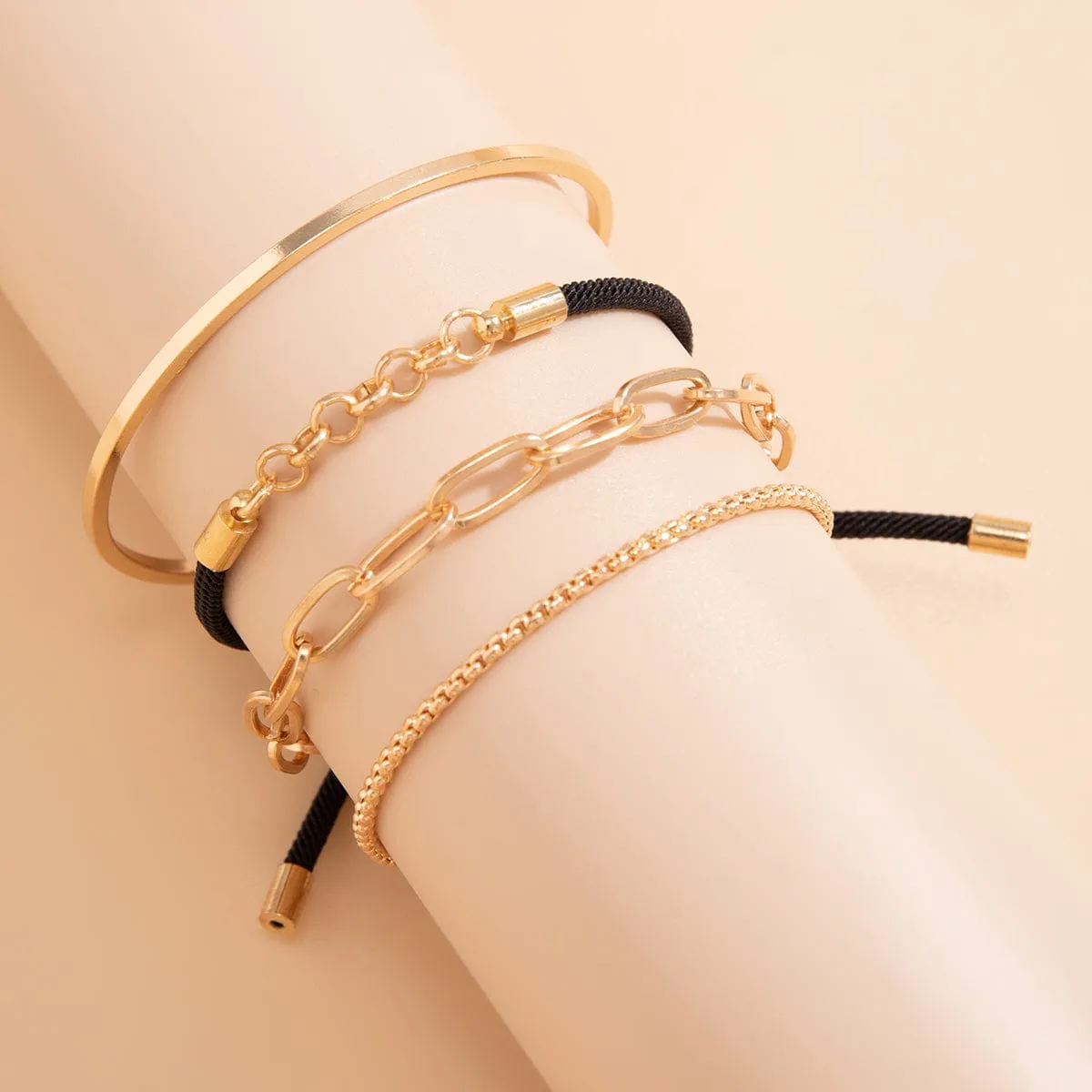 Chic Layered Knotted String Box Chain Bangle Bracelet Set