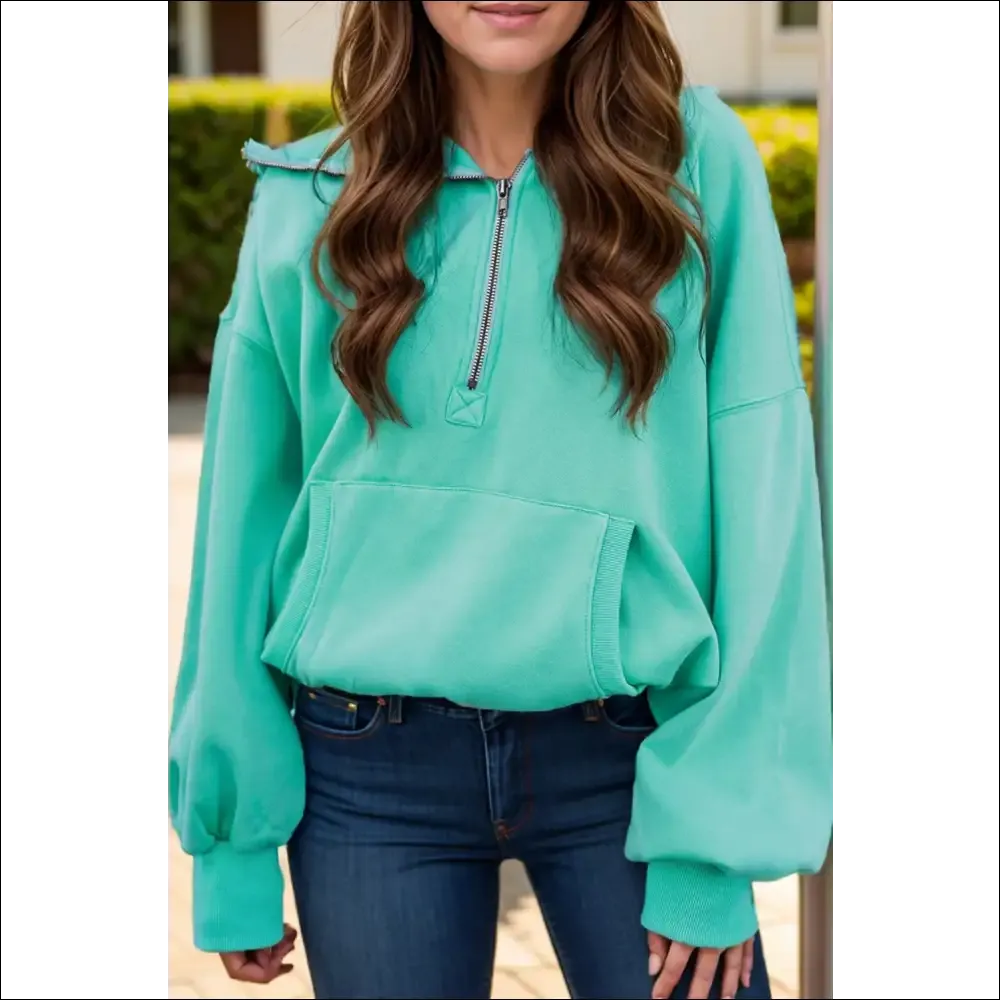 Chic Pocketed Half Zip Long Sleeve Hoodie