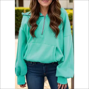 Chic Pocketed Half Zip Long Sleeve Hoodie