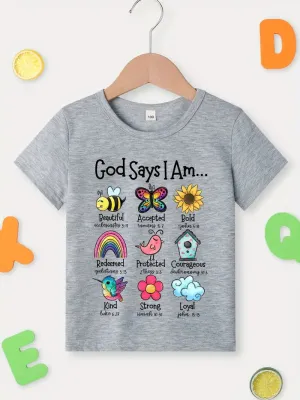 Christianartbag T-shirt, God Says I Am Graphic Girls Creative T-Shirt, Children's Printed T-Shirts, CABTK01190923.