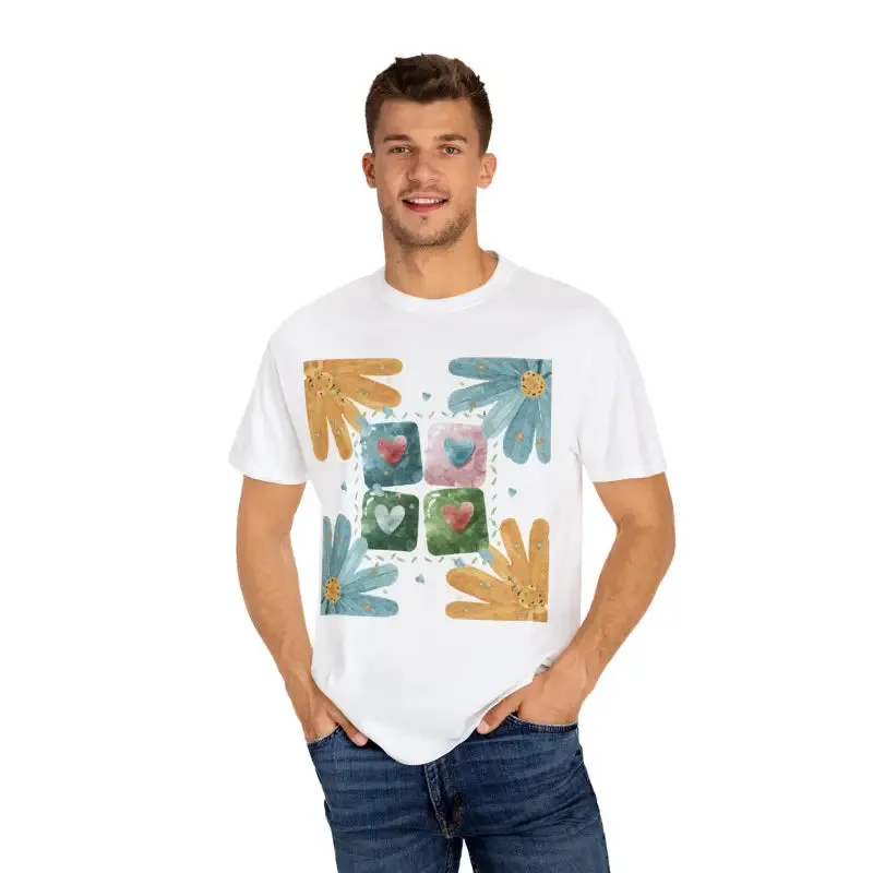 Cozy Cotton Tee with Flowers and Hearts Vibes