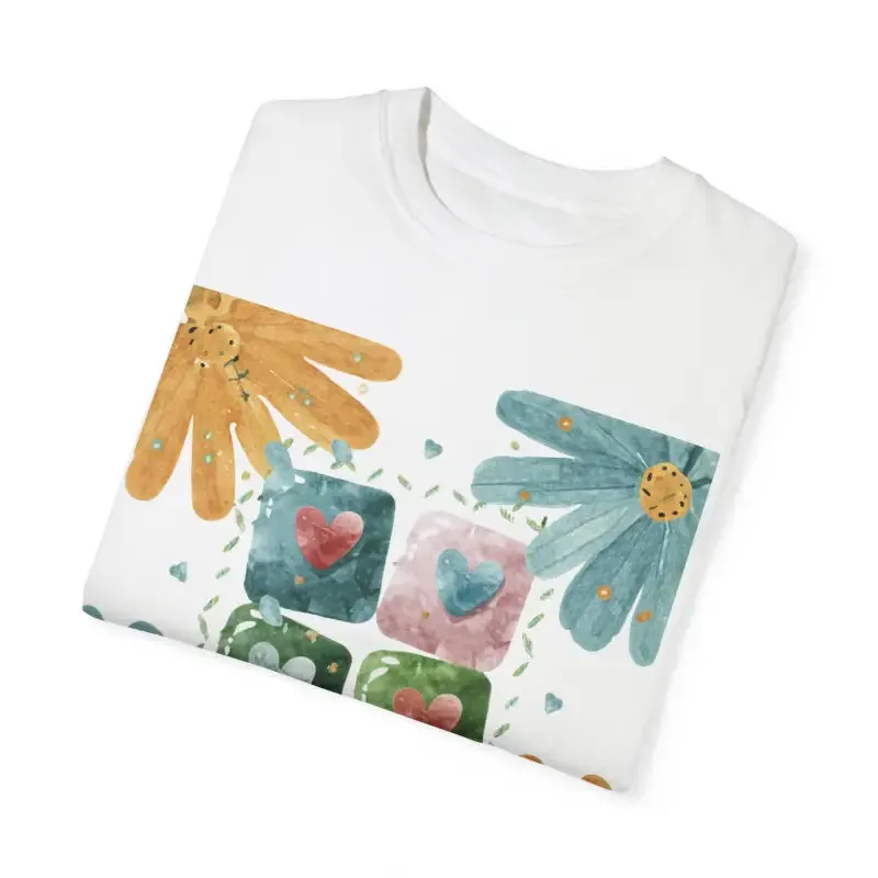 Cozy Cotton Tee with Flowers and Hearts Vibes
