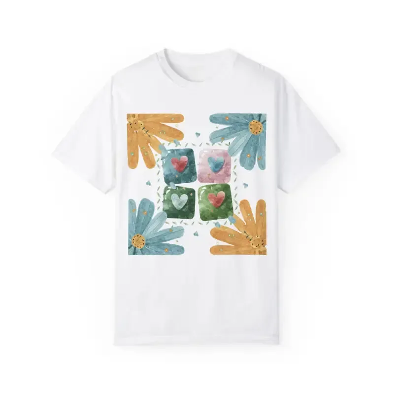 Cozy Cotton Tee with Flowers and Hearts Vibes