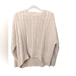 Crop Chenille Sweater Cream XL NEW Crew Neck Loose Fit Cropped Knit