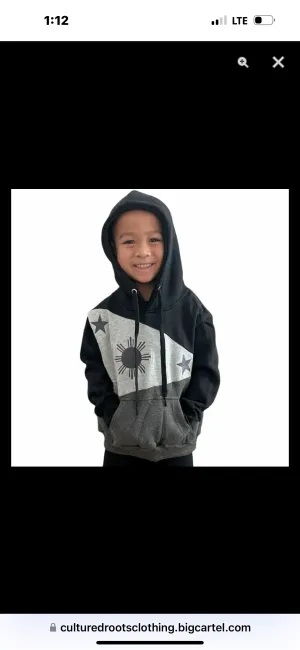 Cultured Roots Philippines Kids Gray Flag 3 Stars and Sun Hoodies