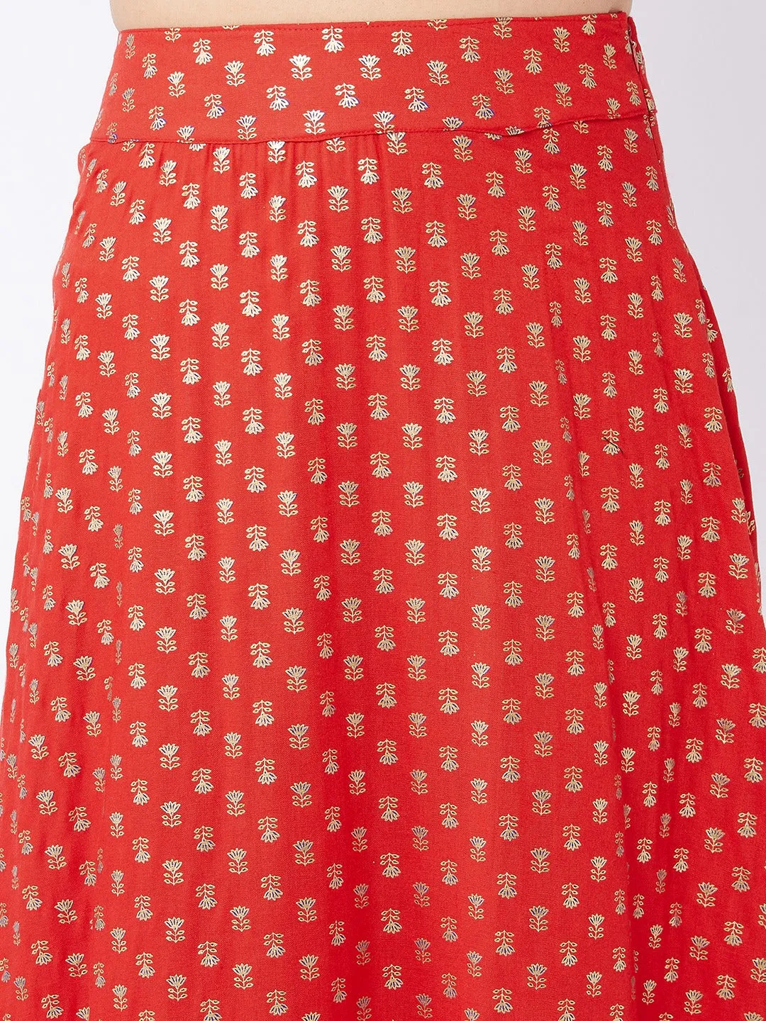 Current Red Gold Print Long Skirt