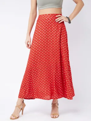 Current Red Gold Print Long Skirt
