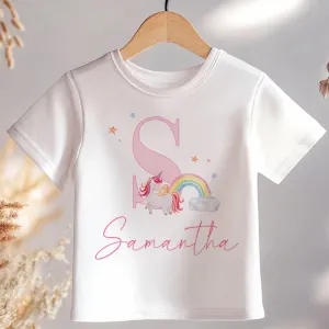 Cute Unicorn Personalised Name Toddler & Kids T Shirt