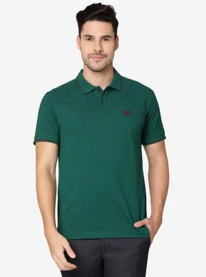 Dark Green Solid Slim Fit Polo T-Shirt | Greenfibre