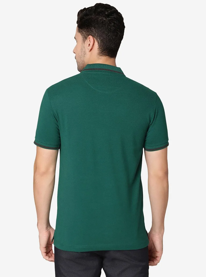 Dark Green Solid Slim Fit Polo T-Shirt | Greenfibre