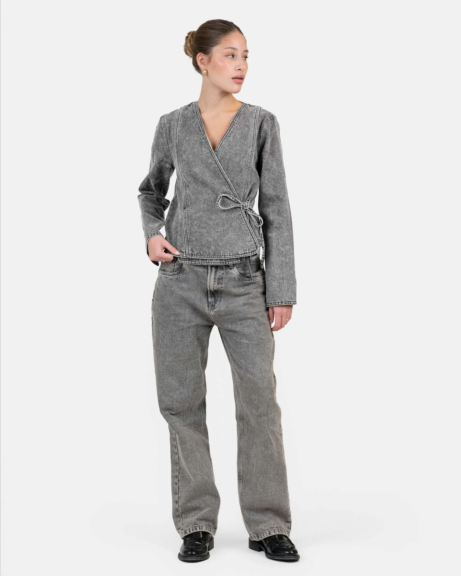 Denim Tie Shirt Washed Grey