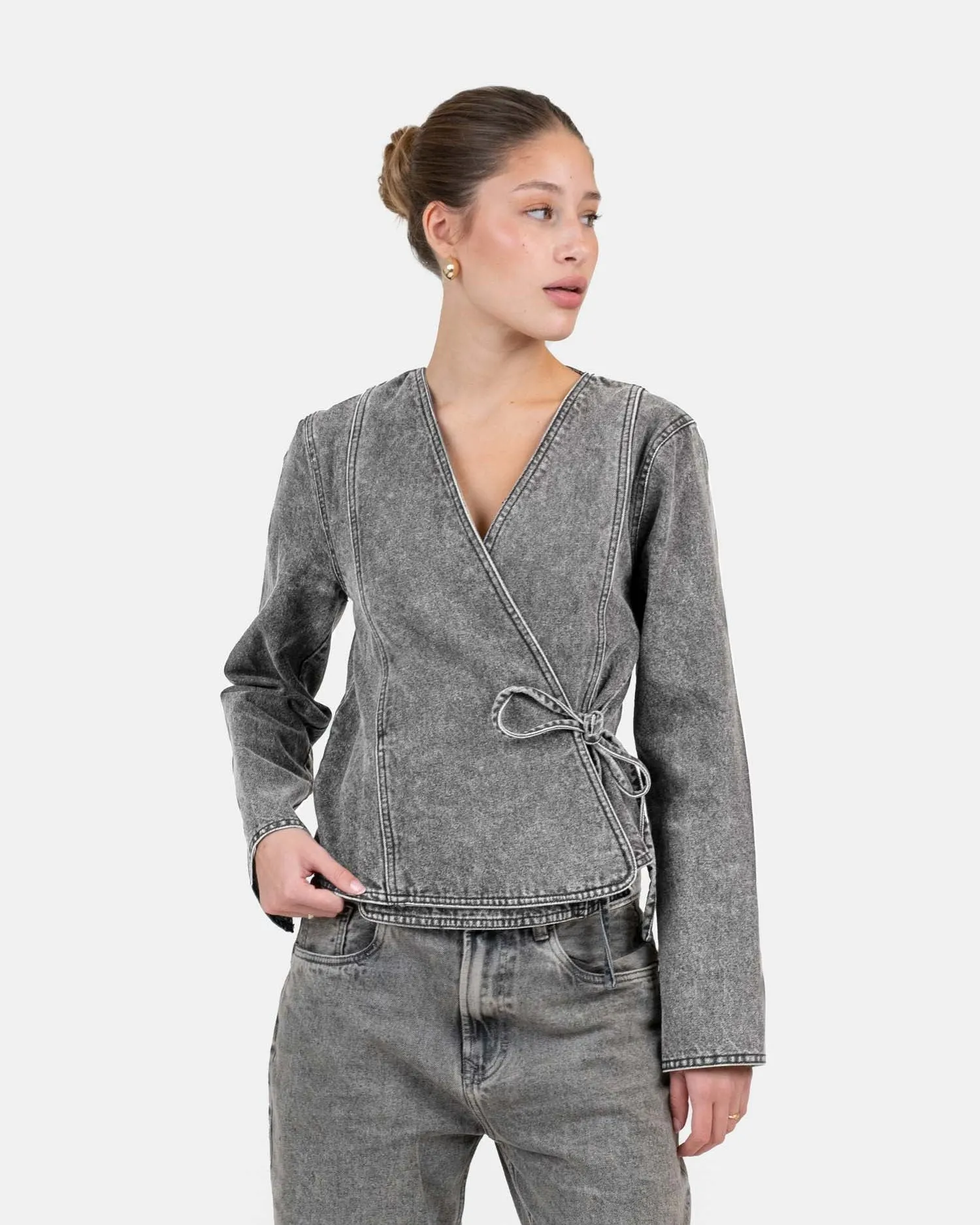 Denim Tie Shirt Washed Grey