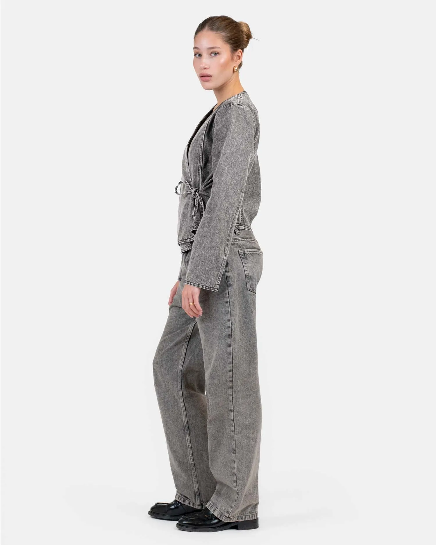 Denim Tie Shirt Washed Grey