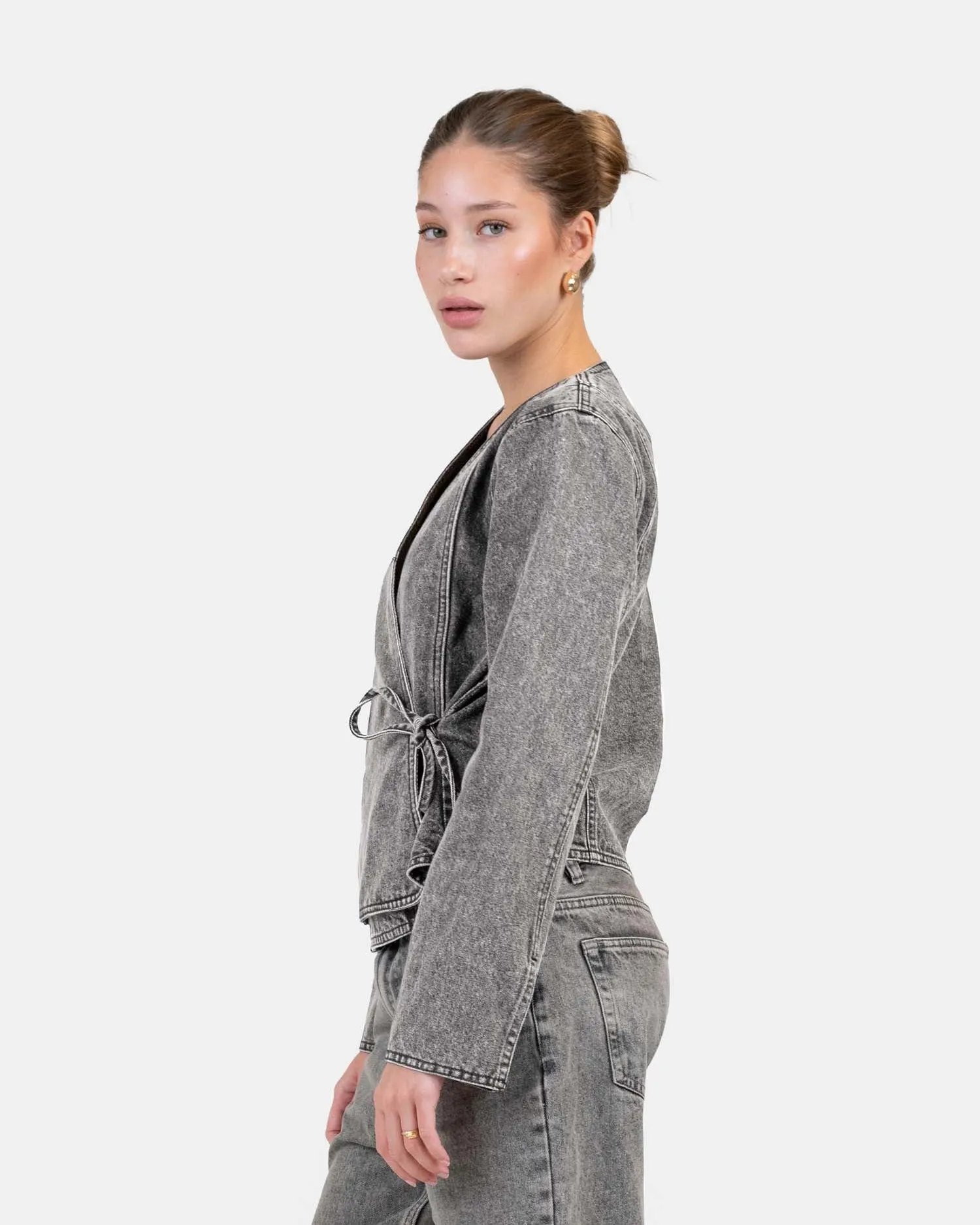 Denim Tie Shirt Washed Grey