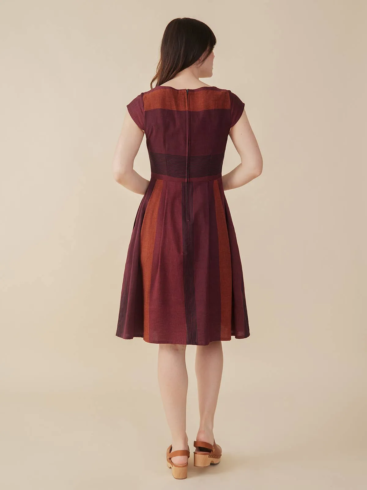 Devonshire Dress Burgundy Stripe