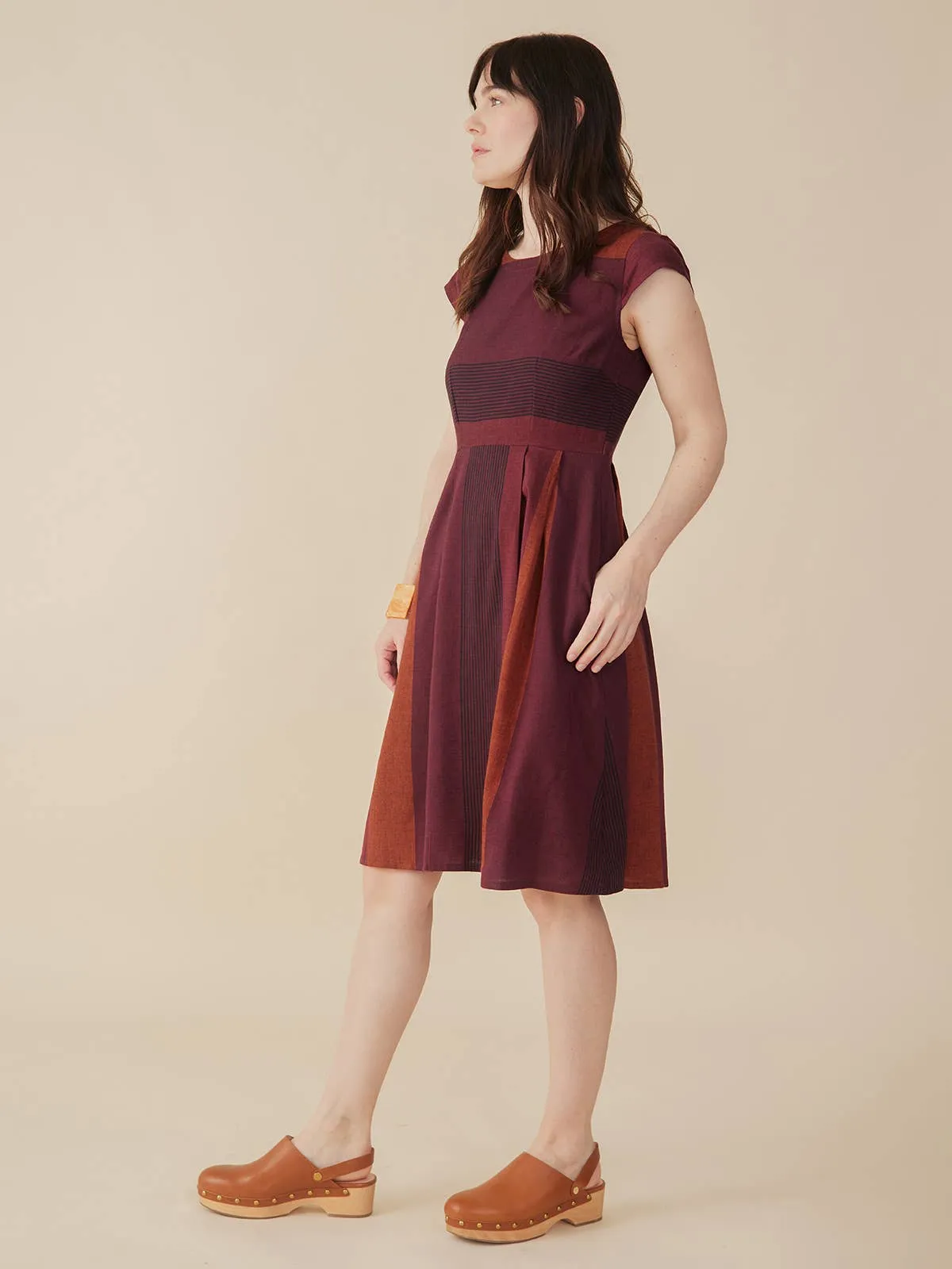Devonshire Dress Burgundy Stripe