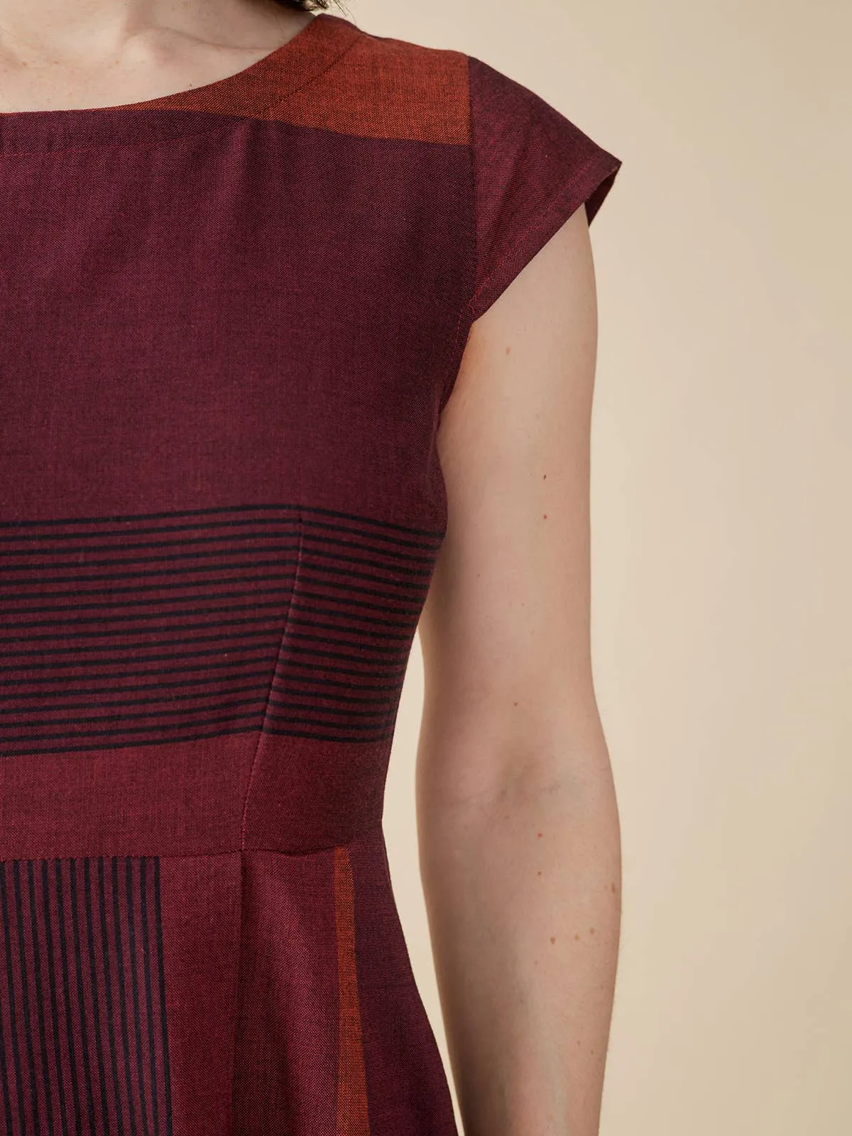 Devonshire Dress Burgundy Stripe
