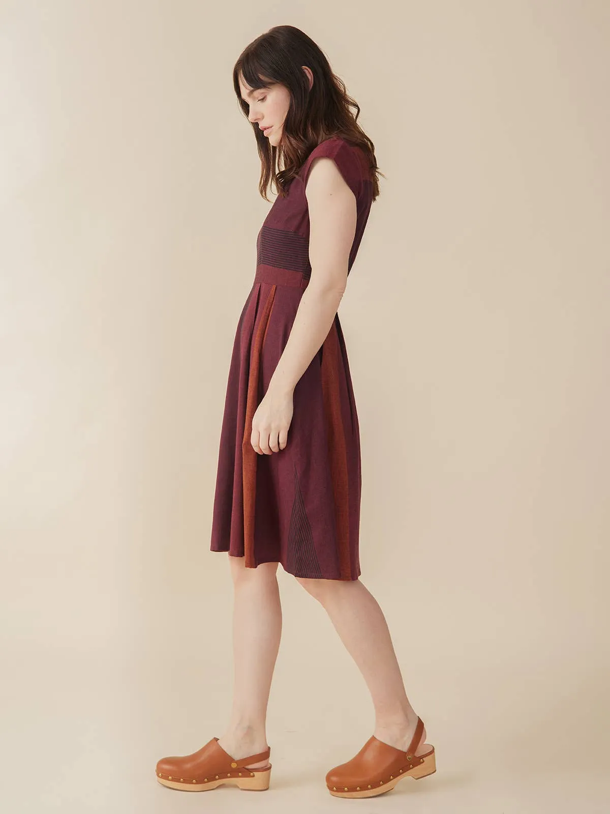 Devonshire Dress Burgundy Stripe