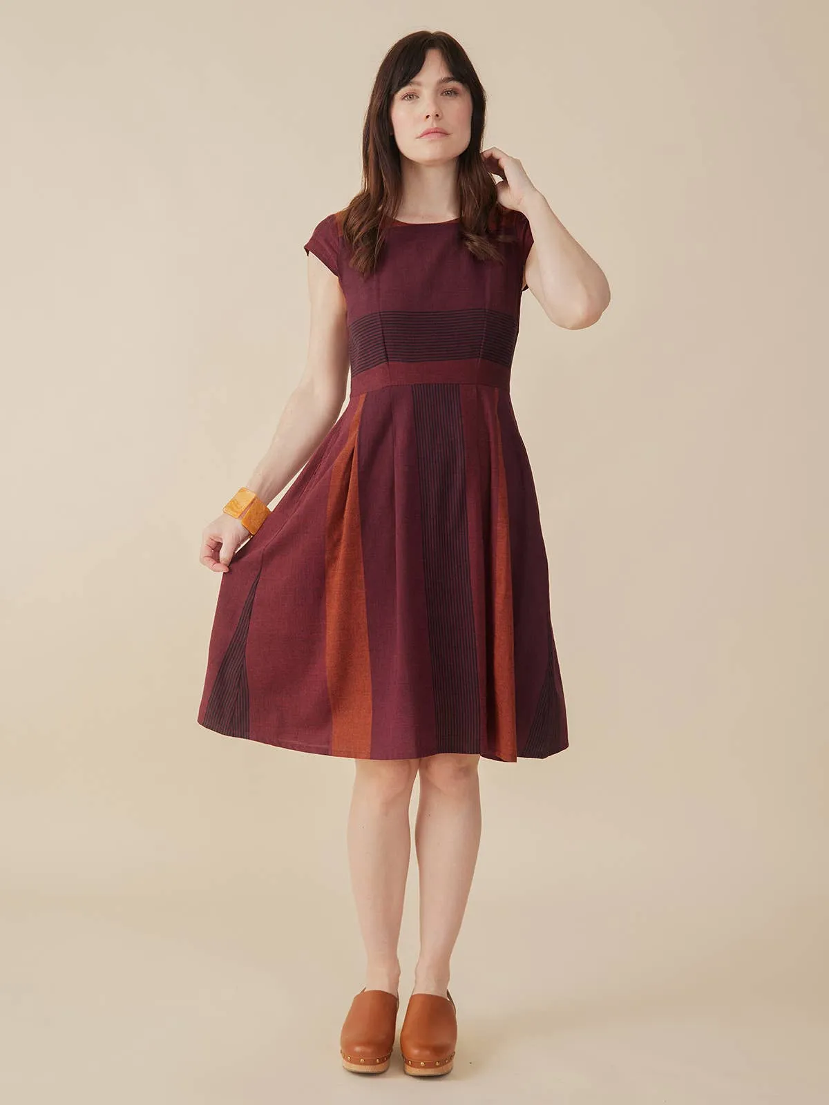 Devonshire Dress Burgundy Stripe
