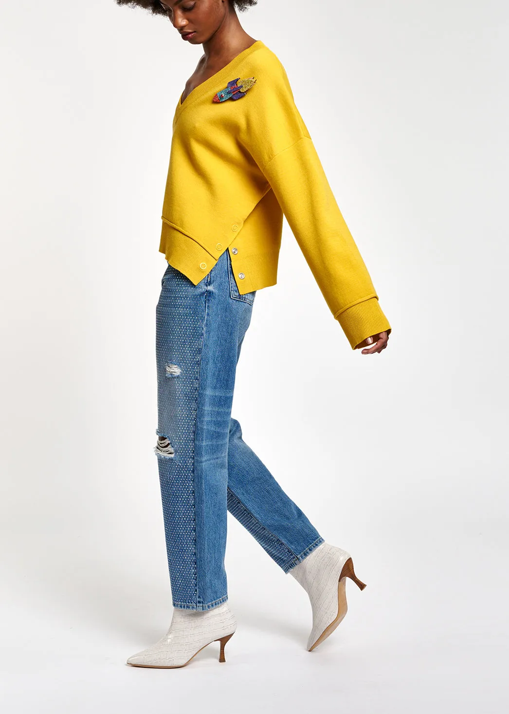 Distressed rhinestone-embellished jeans