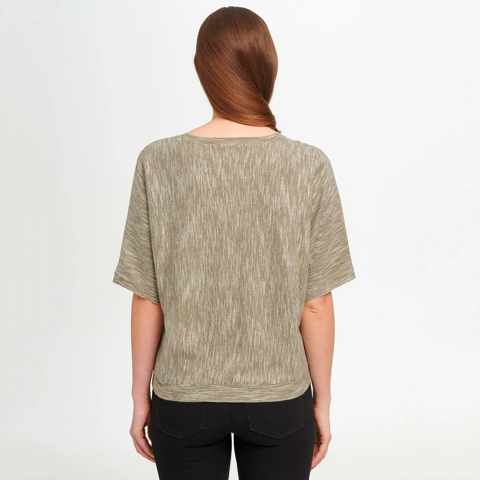 DKNY Jeans Women's Marled Knit Dolman Half Sleeve Top
