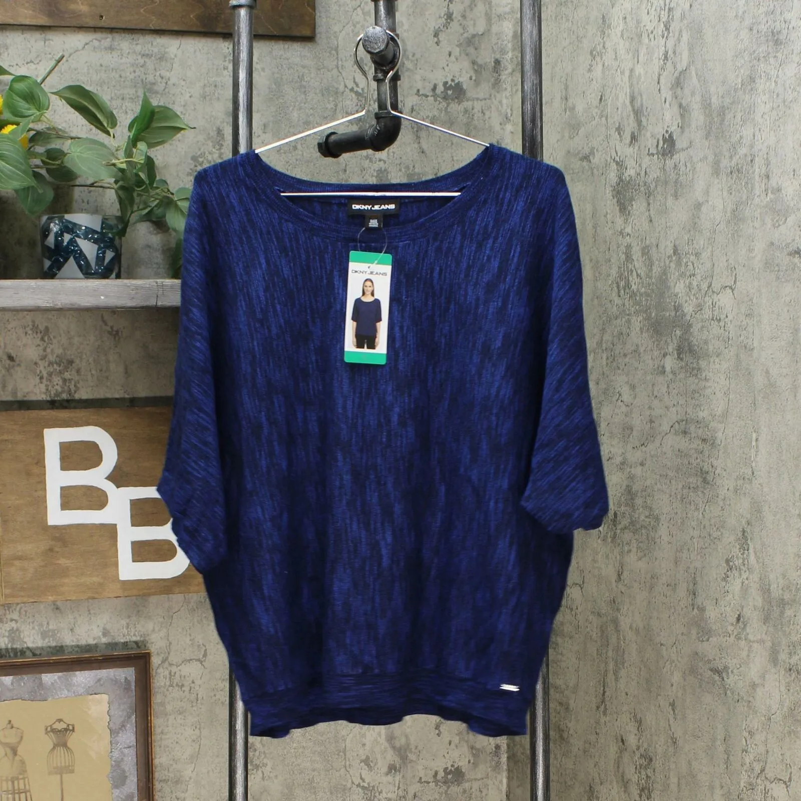 DKNY Jeans Women's Marled Knit Dolman Half Sleeve Top