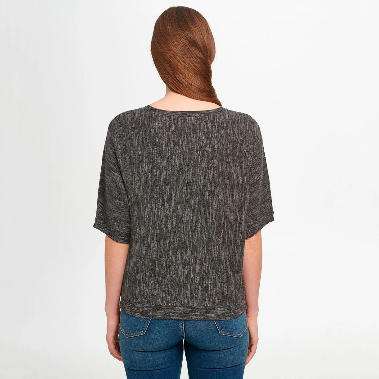DKNY Jeans Women's Marled Knit Dolman Half Sleeve Top