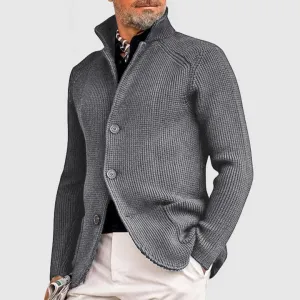 Elegant Men's Kendu Coat with Knitted Pocket and Lapel