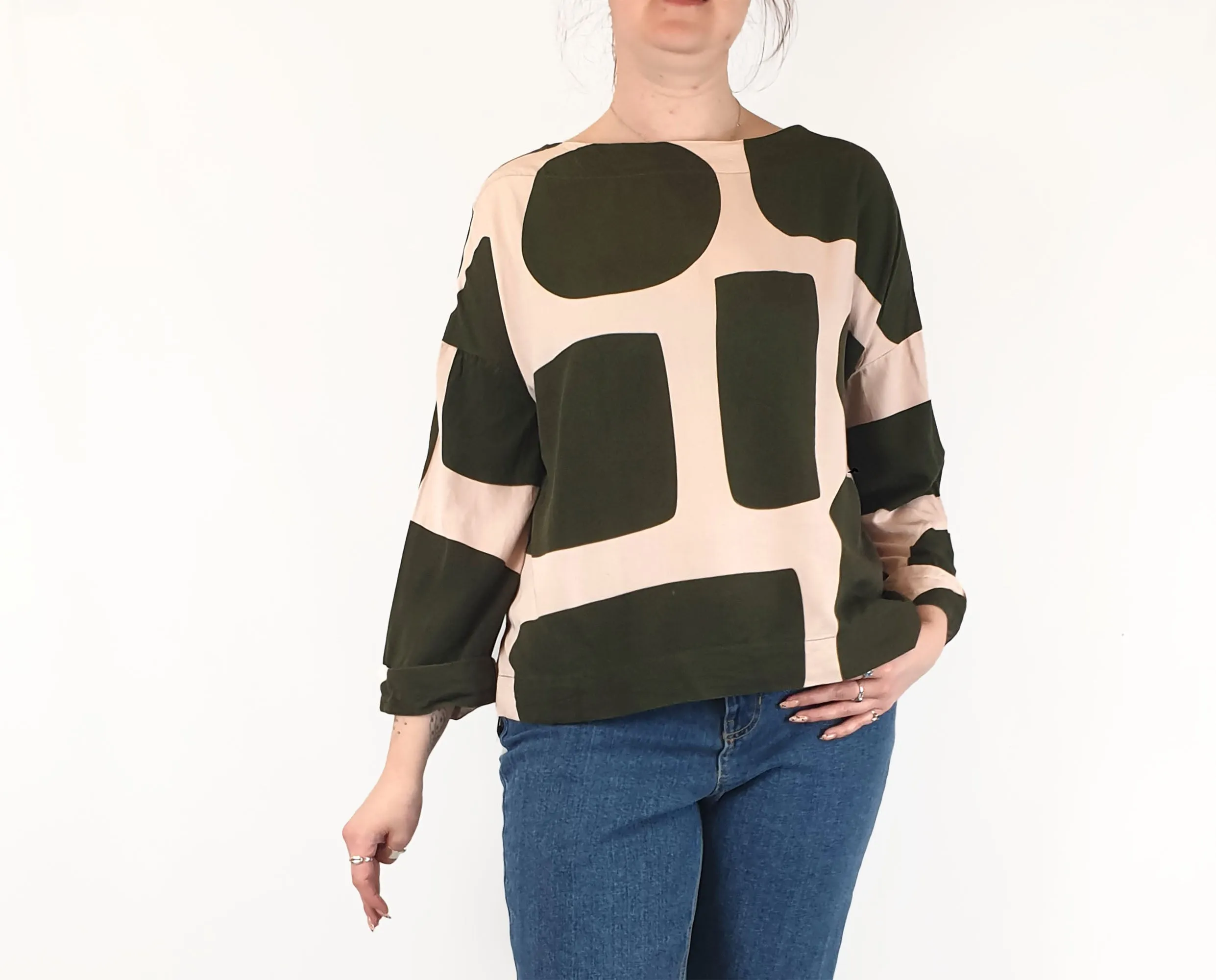 Elk green and pink long sleeve top size 12 (note: inconsistencies)