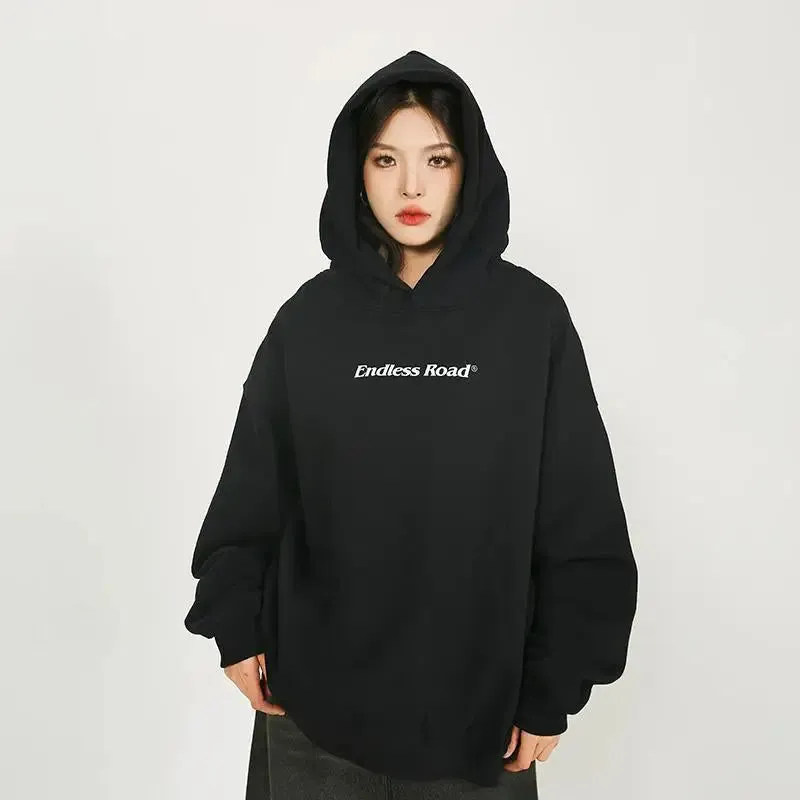 Endless Road Solid Color Y2K Hoodie for Timeless Style