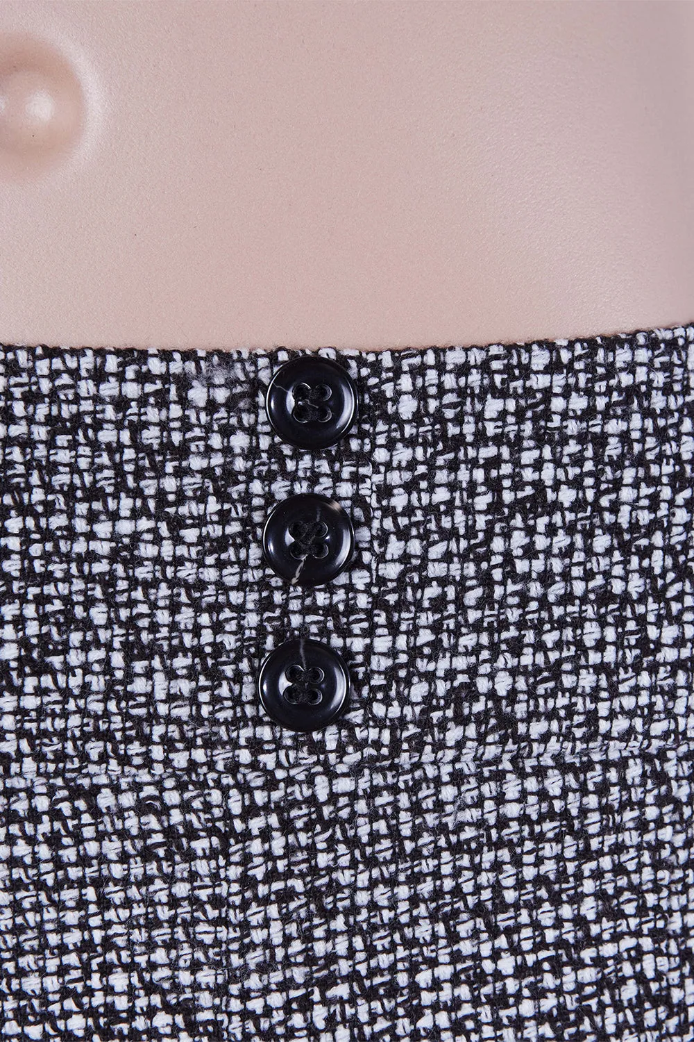 ESPRIT Black and White Tweed Box Pleat Button Detail Skirt
