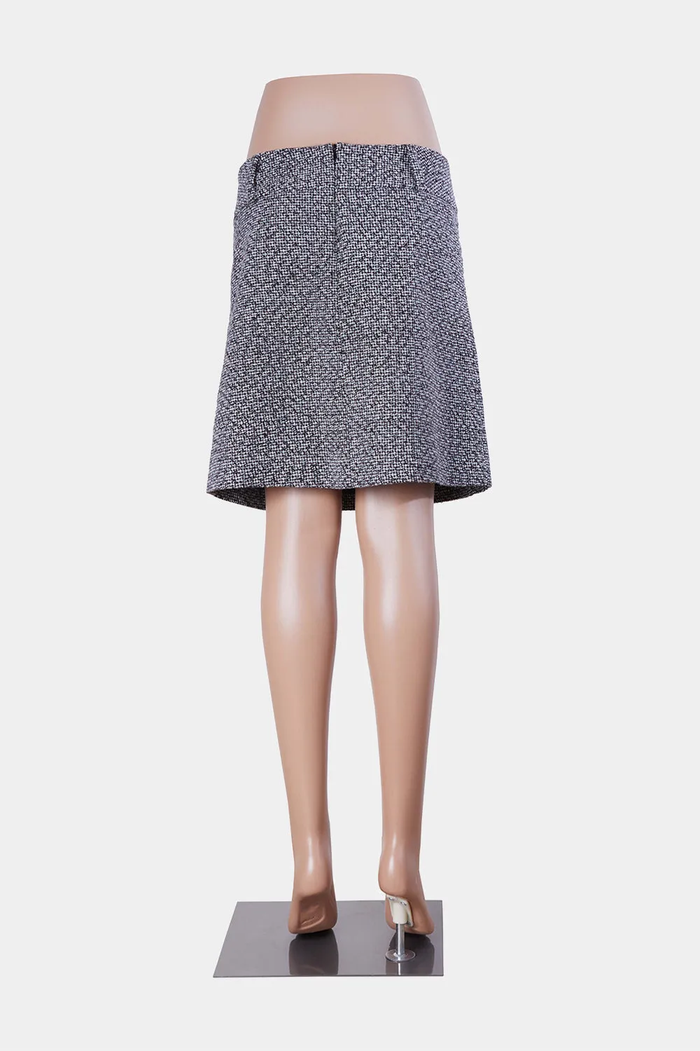 ESPRIT Black and White Tweed Box Pleat Button Detail Skirt