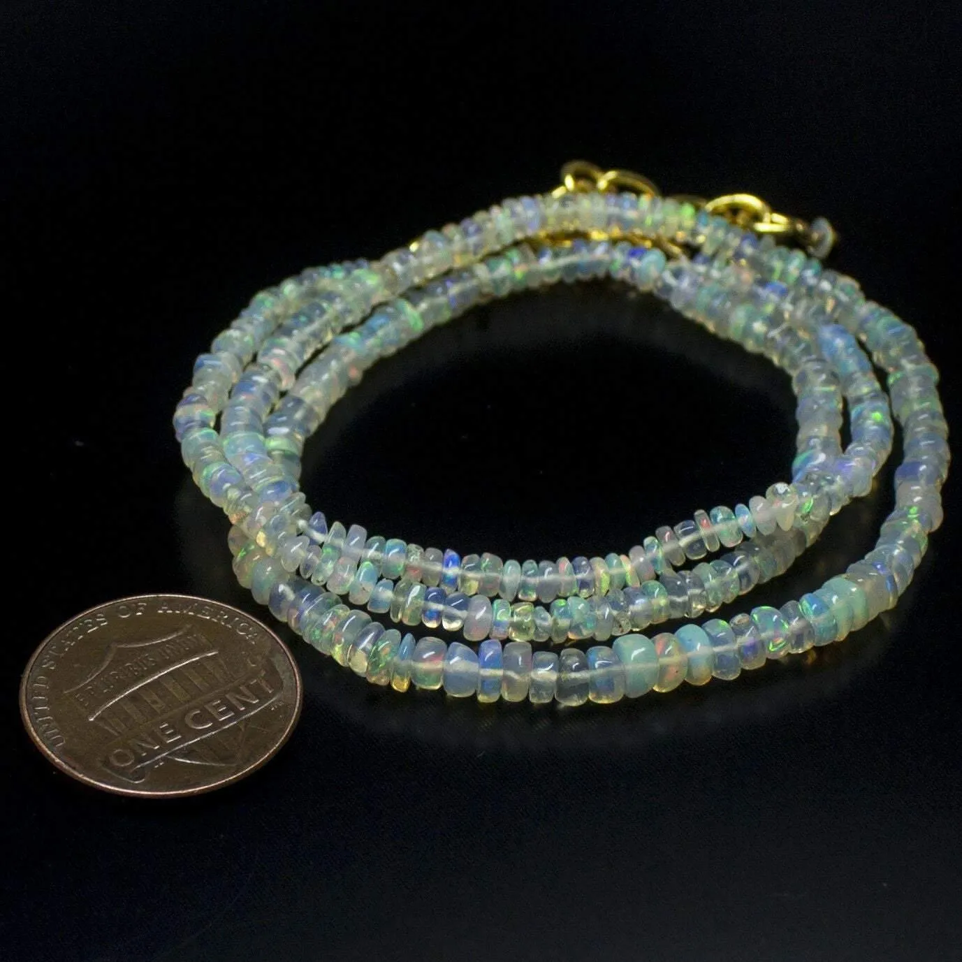 Ethiopian Opal Smooth Rondelle Beads Gold Vermeil Necklace 19" 2mm 4mm