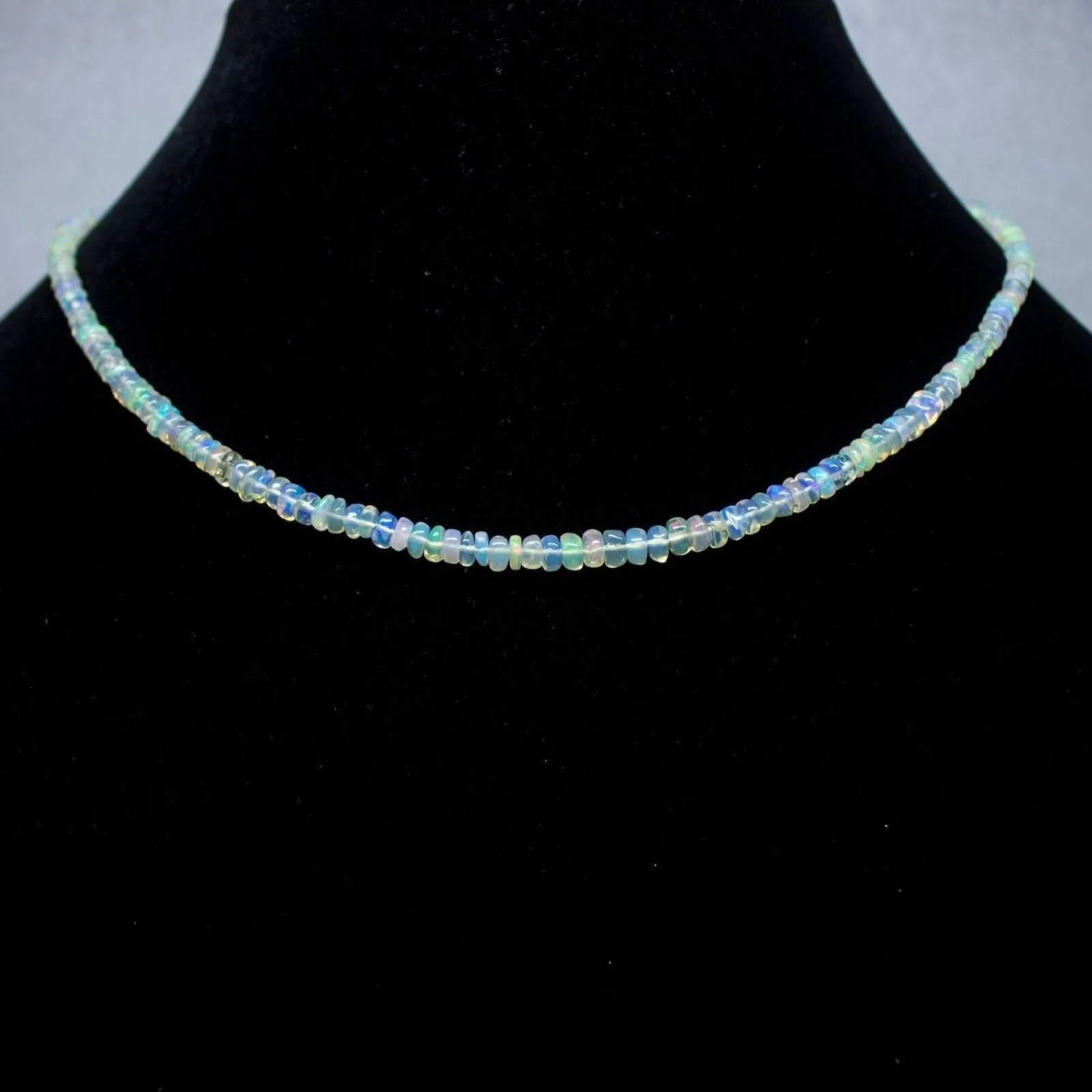 Ethiopian Opal Smooth Rondelle Beads Gold Vermeil Necklace 19" 2mm 4mm
