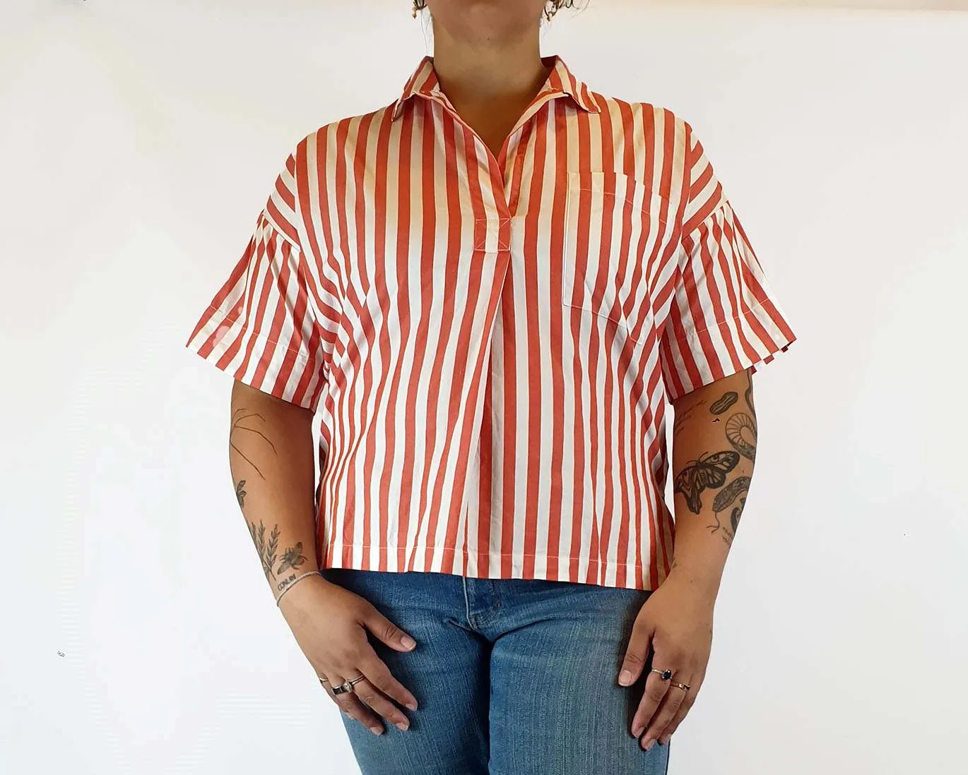 Everlane red and white striped top fits size 14