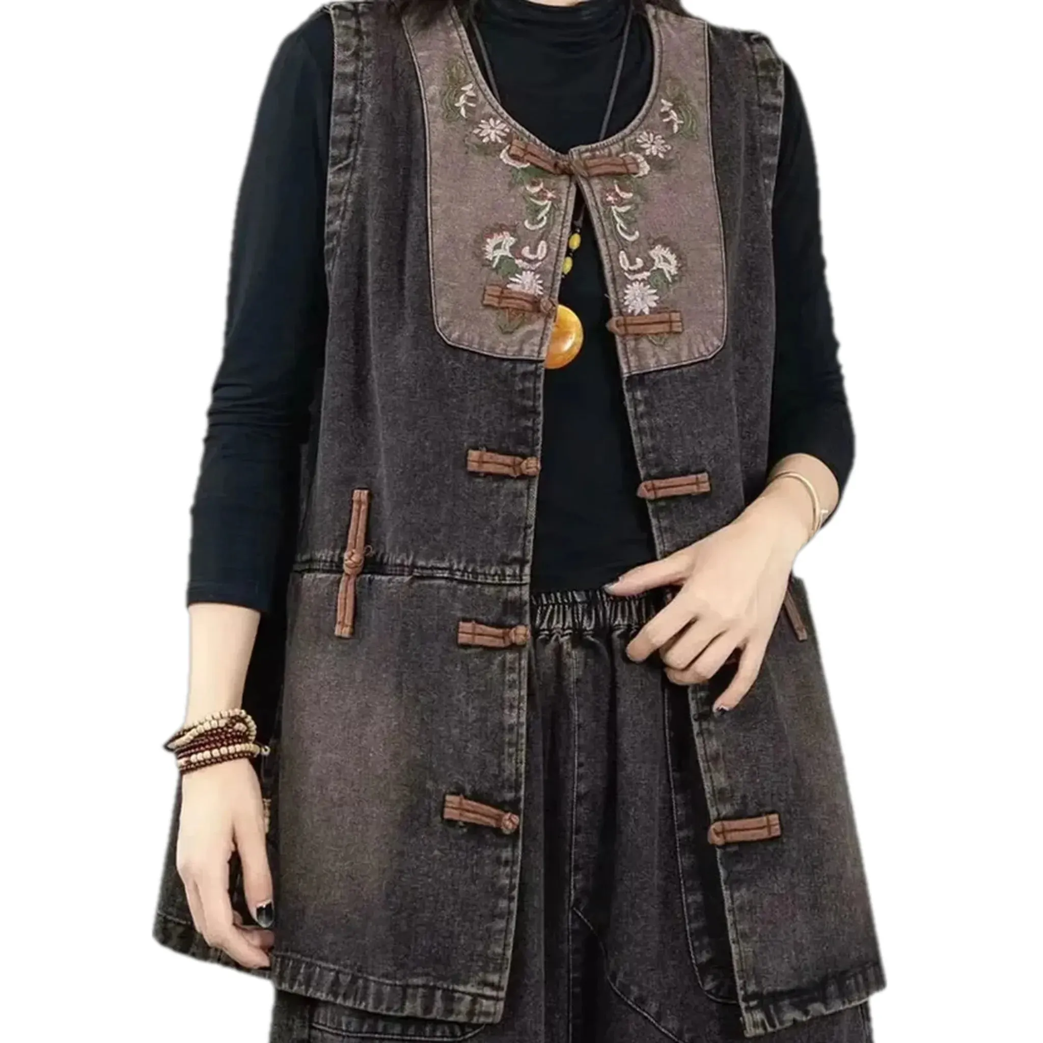Extra large fit boho vintage women's denim vest
