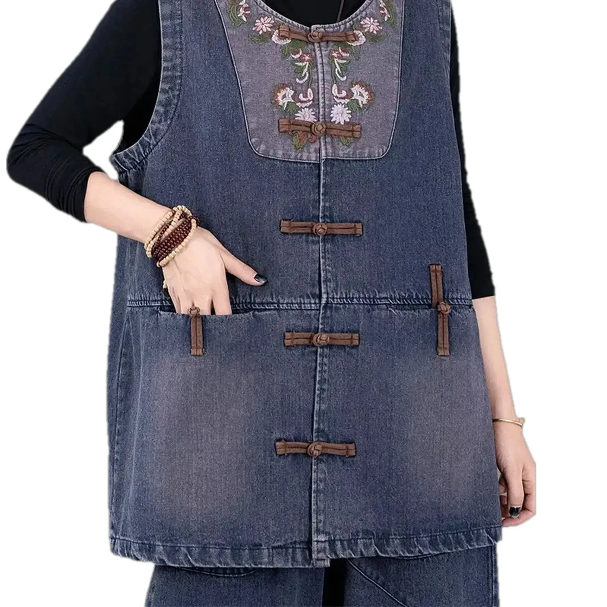 Extra large fit boho vintage women's denim vest