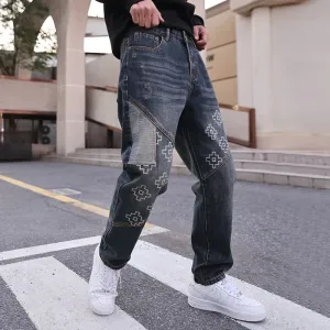 Fashionable Men's Tapered-Leg Jean Featuring Creative Embroidery