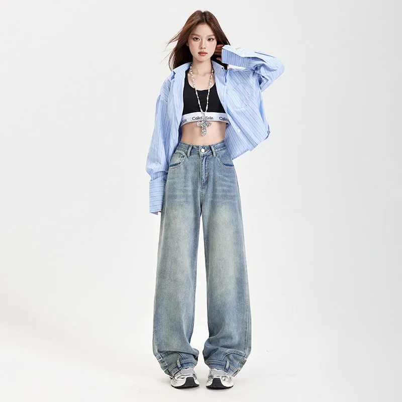 Fashionable Mid-Waisted Straight-Leg Jeans for Women with a Comfortable Feel