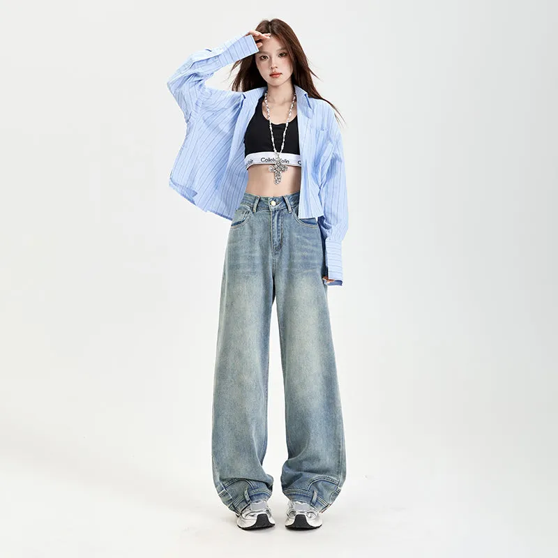 Fashionable Mid-Waisted Straight-Leg Jeans for Women with a Comfortable Feel