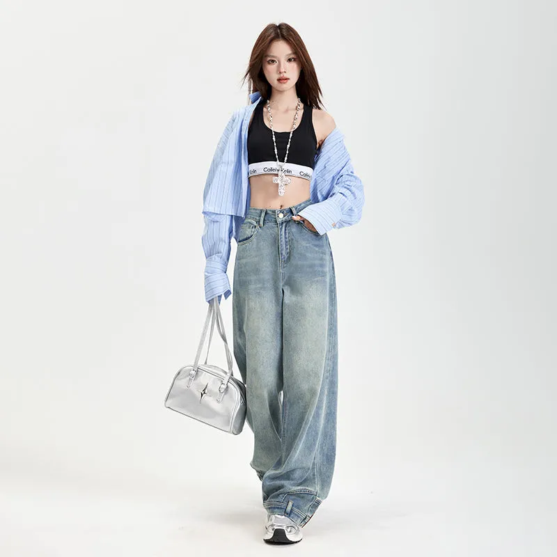 Fashionable Mid-Waisted Straight-Leg Jeans for Women with a Comfortable Feel