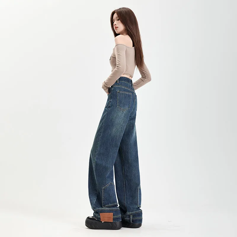 Fashionable Mid-Waisted Straight-Leg Jeans for Women with a Comfortable Feel