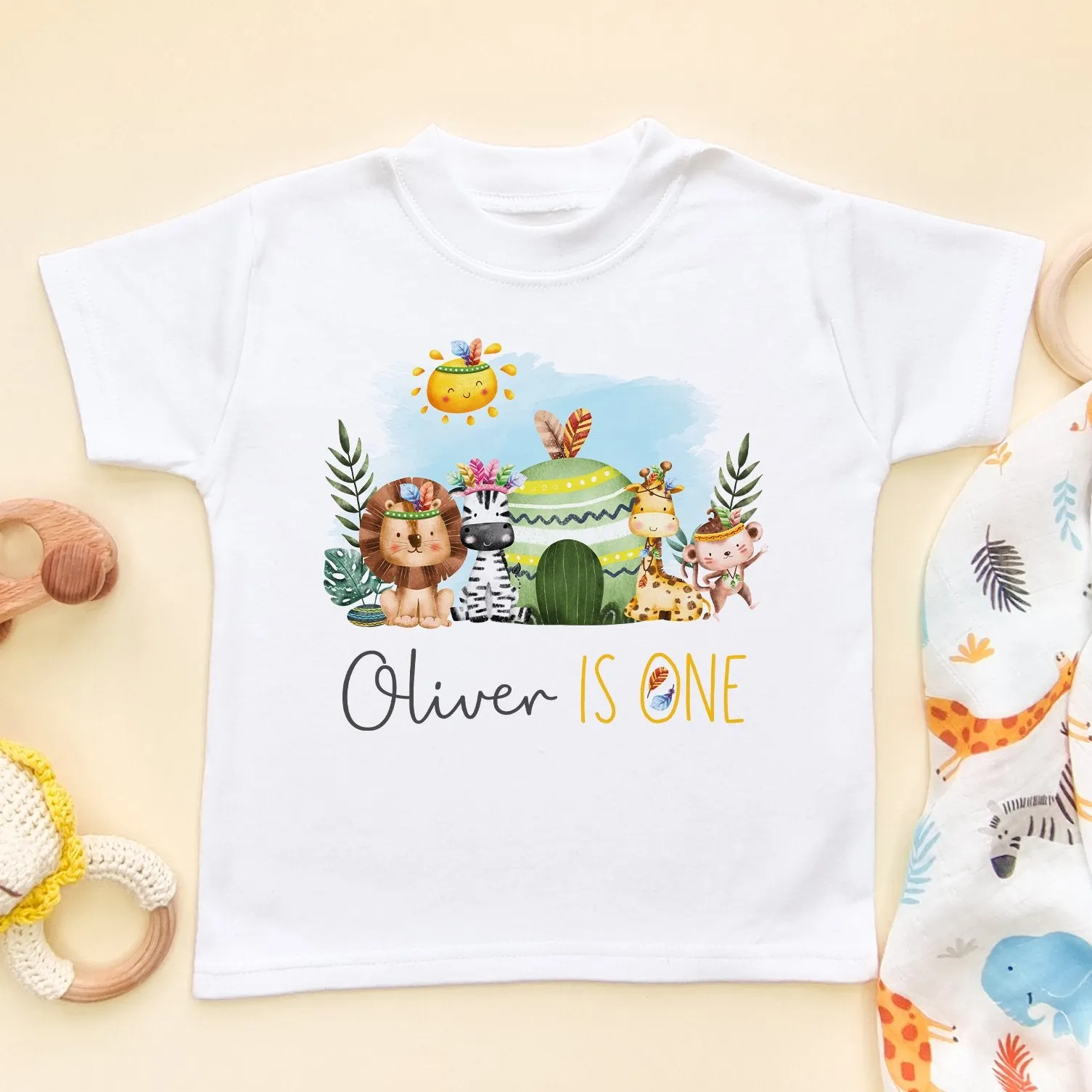 First Birthday Animals Theme Personalised Kids & Toddler T Shirt