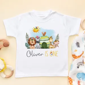 First Birthday Animals Theme Personalised Kids & Toddler T Shirt