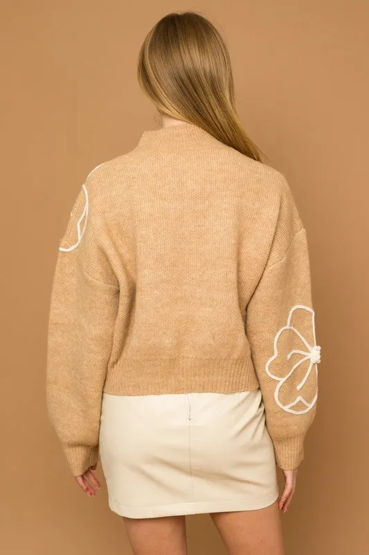 Flower Embroidery Mock Neck Sweater (Various colors) , Gilli