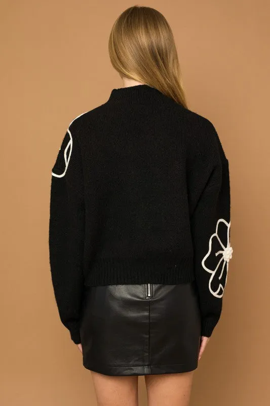 Flower Embroidery Mock Neck Sweater (Various colors) , Gilli