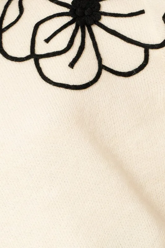 Flower Embroidery Mock Neck Sweater (Various colors) , Gilli