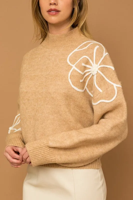 Flower Embroidery Mock Neck Sweater (Various colors) , Gilli