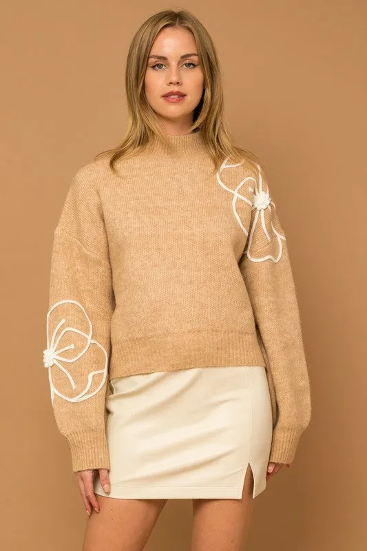 Flower Embroidery Mock Neck Sweater (Various colors) , Gilli